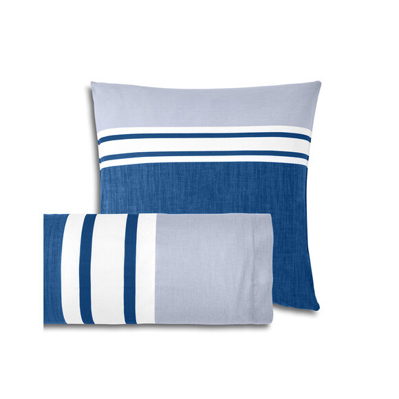 Linge de lit Nathalie coton (marine / ciel)