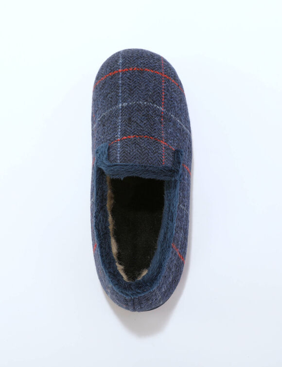 Charentaises fourrées laine majoritaire, imprimé carreaux (marine)