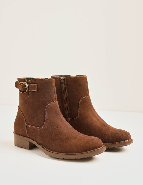 Boots croûte de cuir style motardes (chocolat)