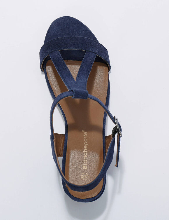 Sandalen met hakken en riempjes van LWG-gecertificeerd leer (marine)