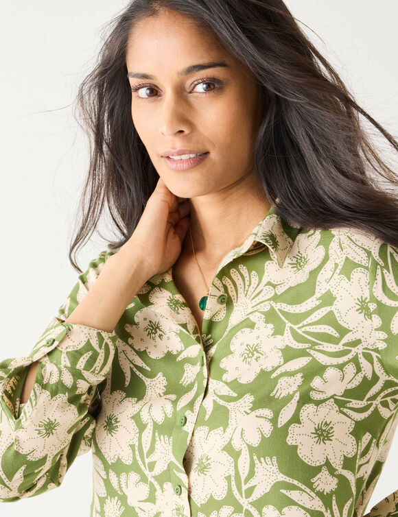 Chemise liquette imprimé floral bicolore (vert / beige)