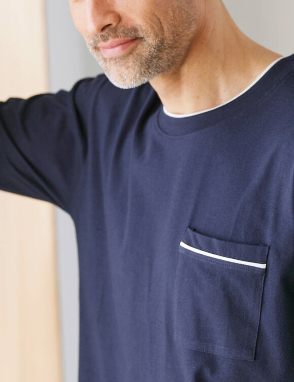Chemise de nuit coton passepoils contrast&eacute;s (marine)