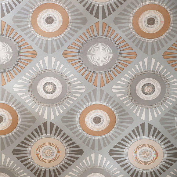 Nappe toile cir&eacute;e imprim&eacute; wax (gris / orange)
