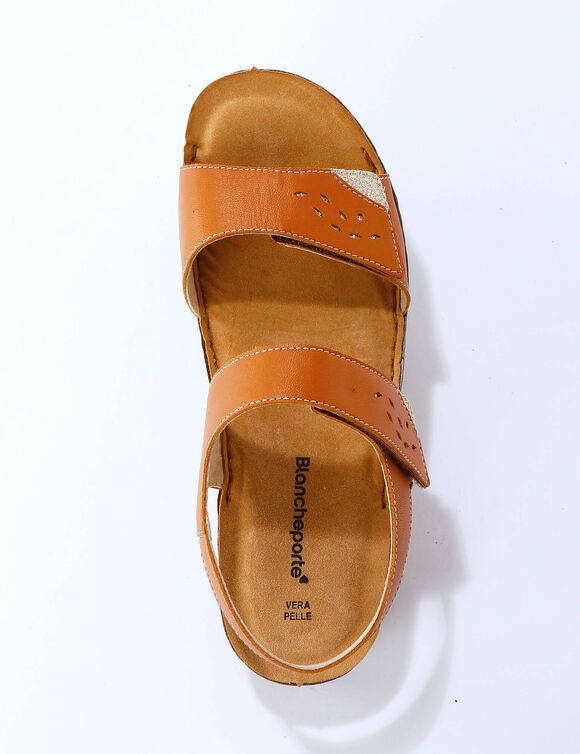 Sandales scratchées largeur confort en cuir (marron)