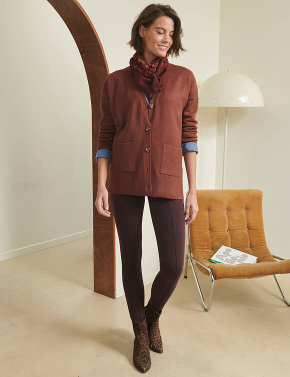 Legging plis piqu&eacute;s, taille &eacute;lastiqu&eacute;e (prune fonc&eacute;)