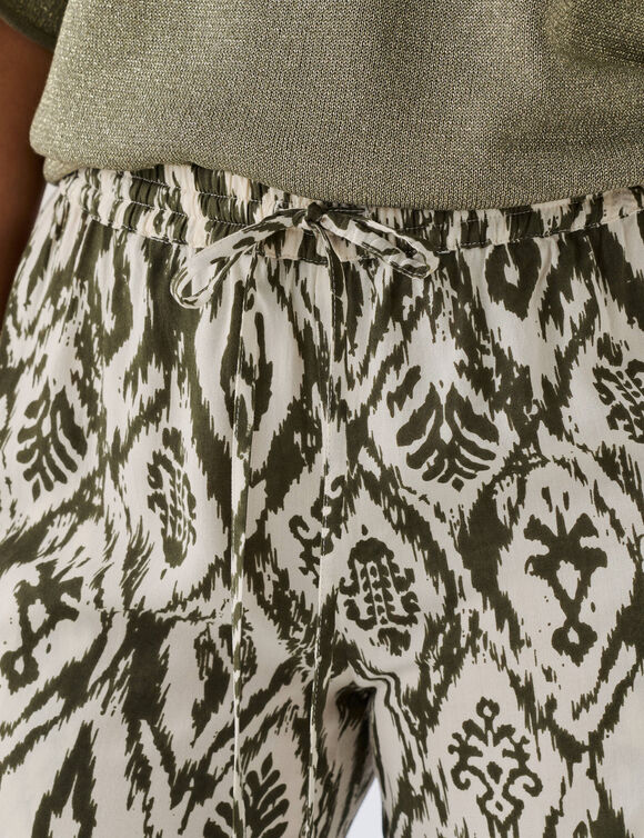 Pantalon fluide imprim&eacute; (&eacute;cru / kaki)