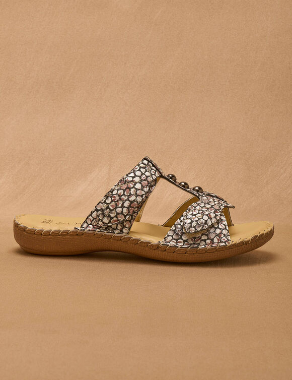 Mules cuir imprim&eacute; - largeur confort (noir)