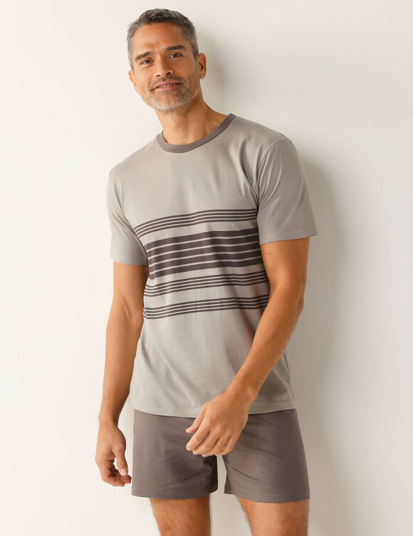 Gestreepte shortama in katoen (grijs)