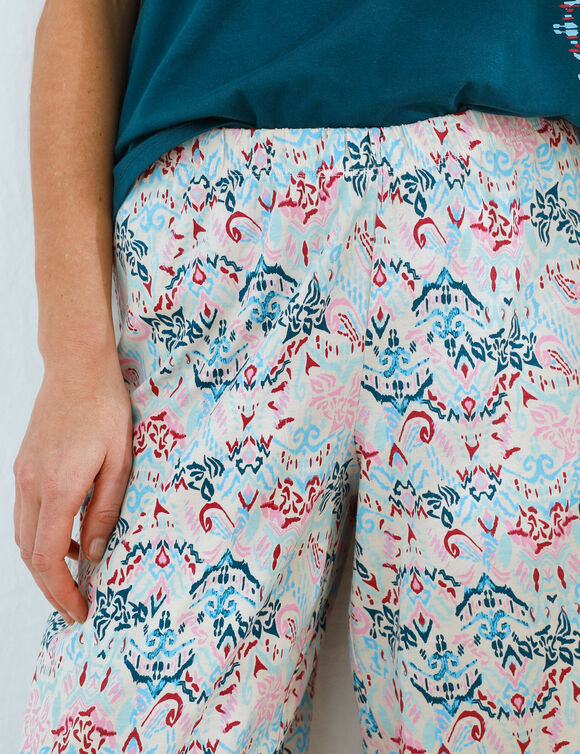 Pantacourt de pyjama imprim&eacute; Ikat (sable / bleu)