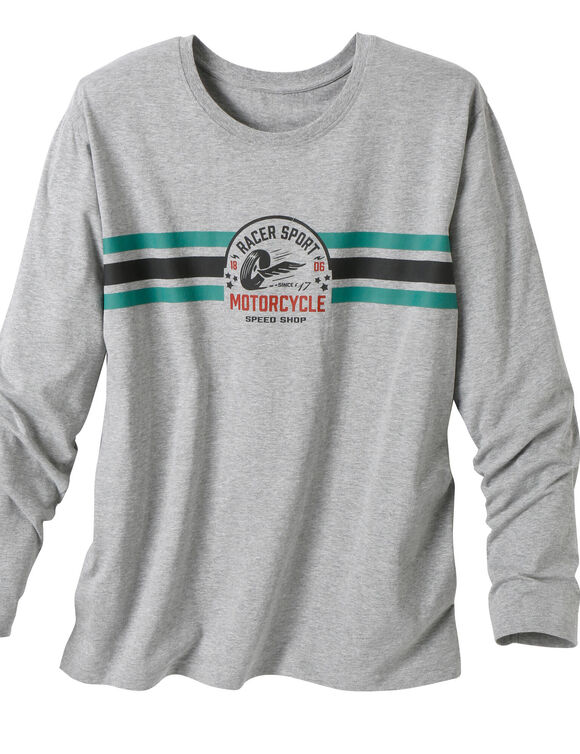 T-shirt pyjama rayures poitrine manches longues (gris chiné)