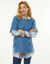Pull poncho manches coudes, maille anglaise et torsades (bleu)