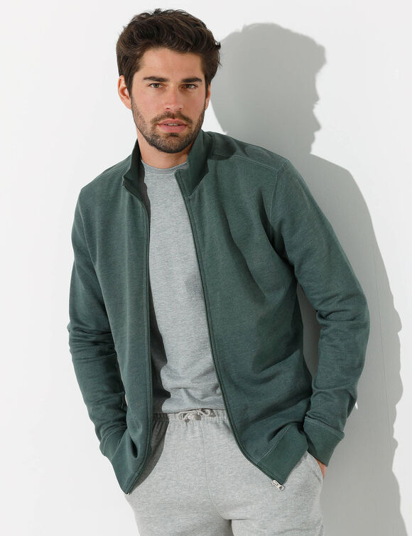 Sweat entièrement zippé uni (vert foncé)
