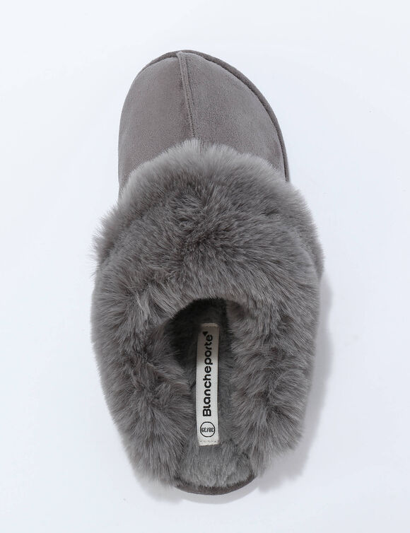 Chaussons mules col fourr&eacute; (gris)