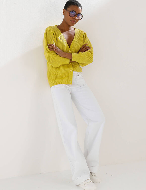 Vest met knopen en V-hals, patenttricot (anijs)