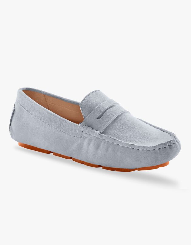Mocassins in splitleer (blauw)