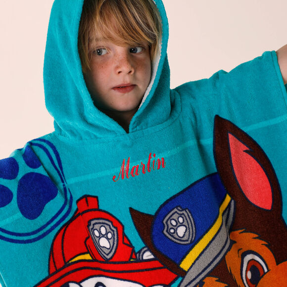 Poncho de bain enfant Pat'Patrouille personnalis&eacute; &eacute;ponge et velours coton - 320g/m&sup2; (&eacute;meraude)