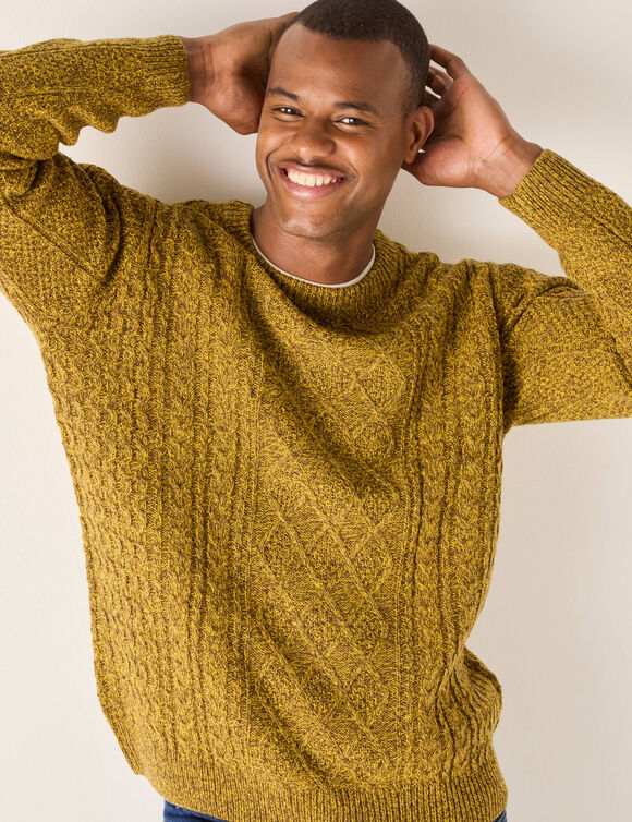 Pull col rond maille irlandaise (curry moulin&eacute;)