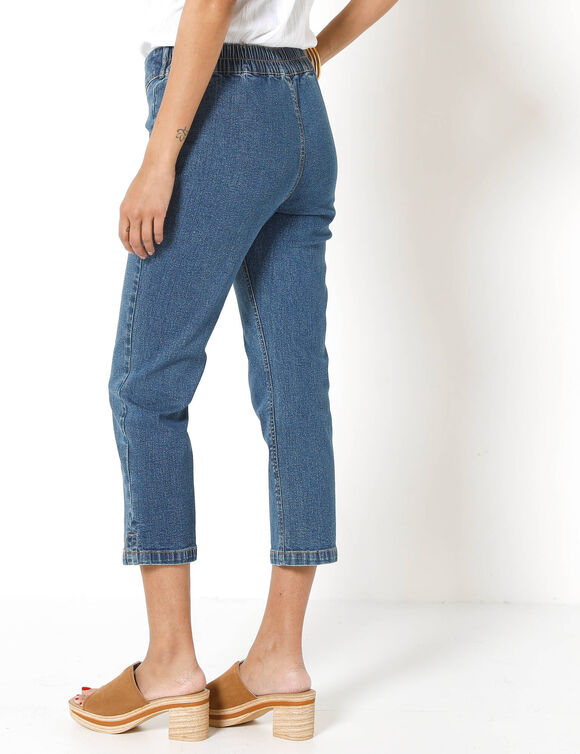 Pantacourt fusel&eacute; en jean, ceinture ventre plat (stone)