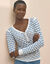 Pull col tunisien en maille fantaisie (blanc / bleu)