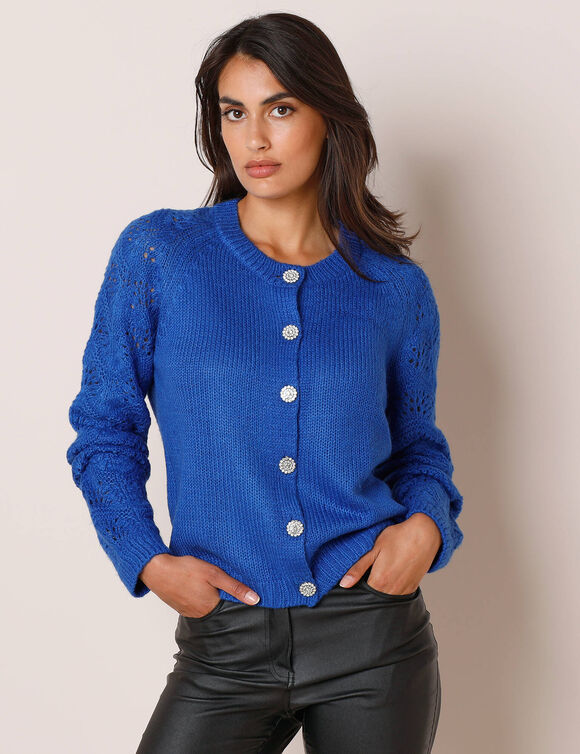 Cardigan met 'juweel' knopen (blauw)