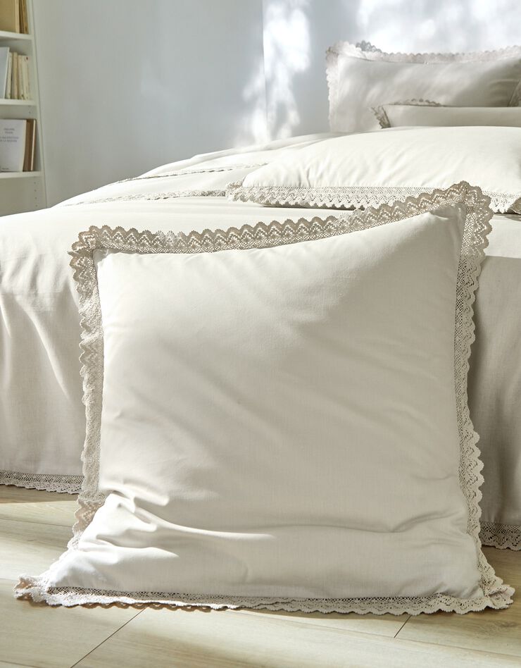 Linge de lit uni dentelle coton (sable)