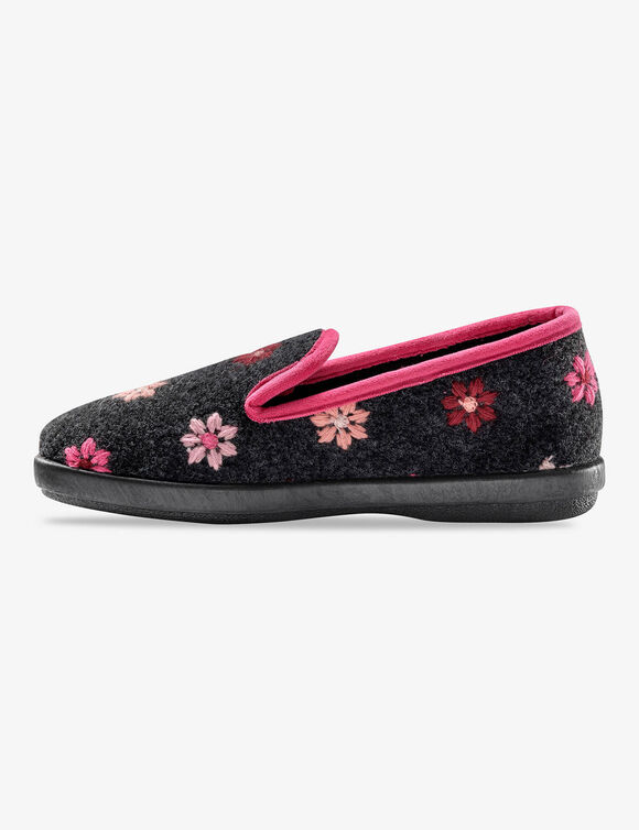 Charentaises - brodées fleurs (anthracite)