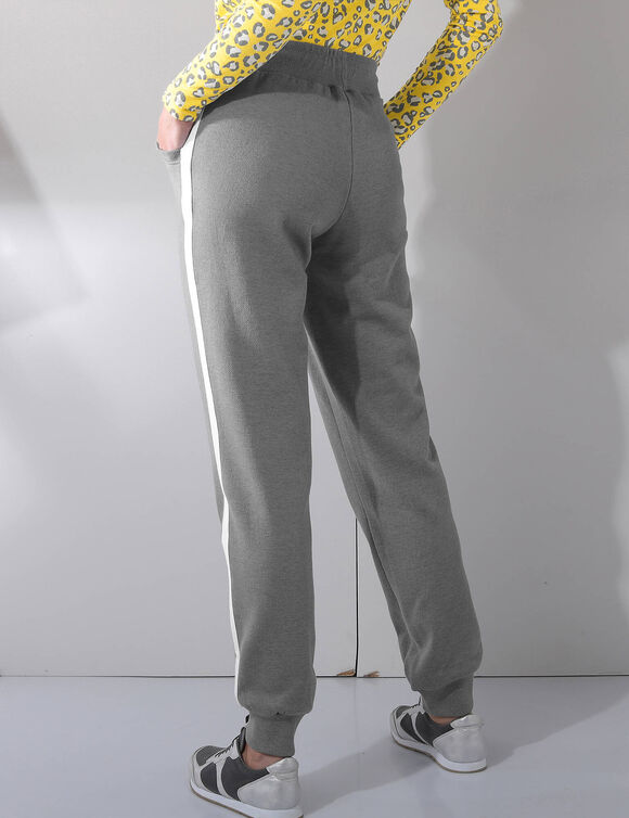 Pantalon jogging molleton bicolore (gris chin&eacute; / blanc)