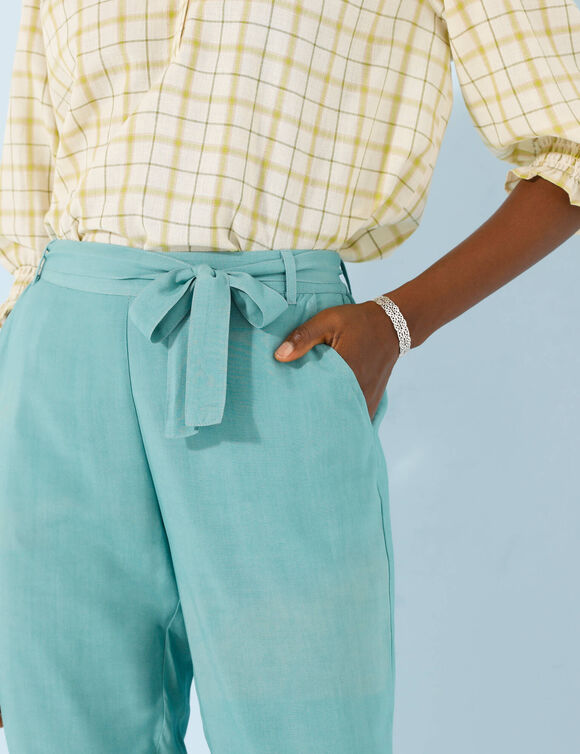 Pantalon 7/8ème fuselé uni, tissu fluide (bleu grisé)