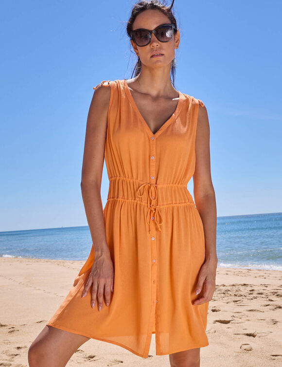 Robe de plage courte, cr&eacute;pon uni (abricot)
