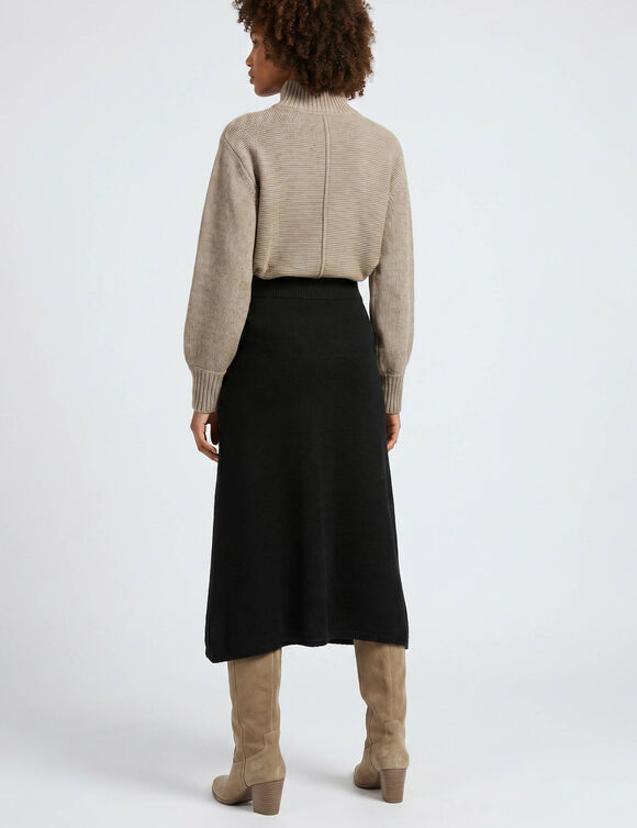 Jupe longue &eacute;vas&eacute;e en maille, toucher doux (noir)