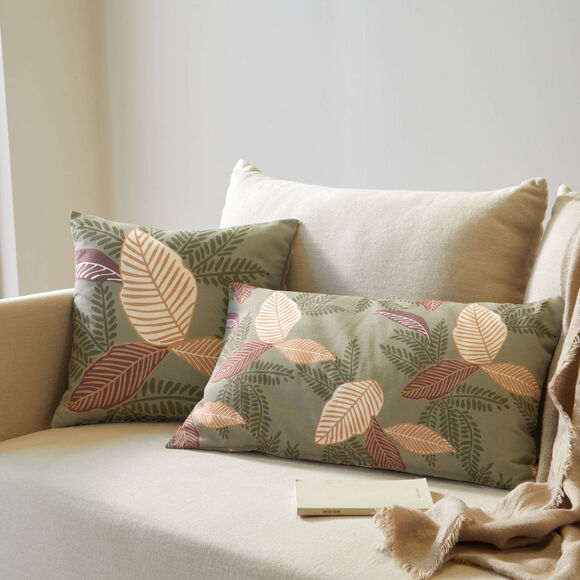 Housse de coussin carr&eacute;e imprim&eacute; feuilles - lot de 2 (vert)