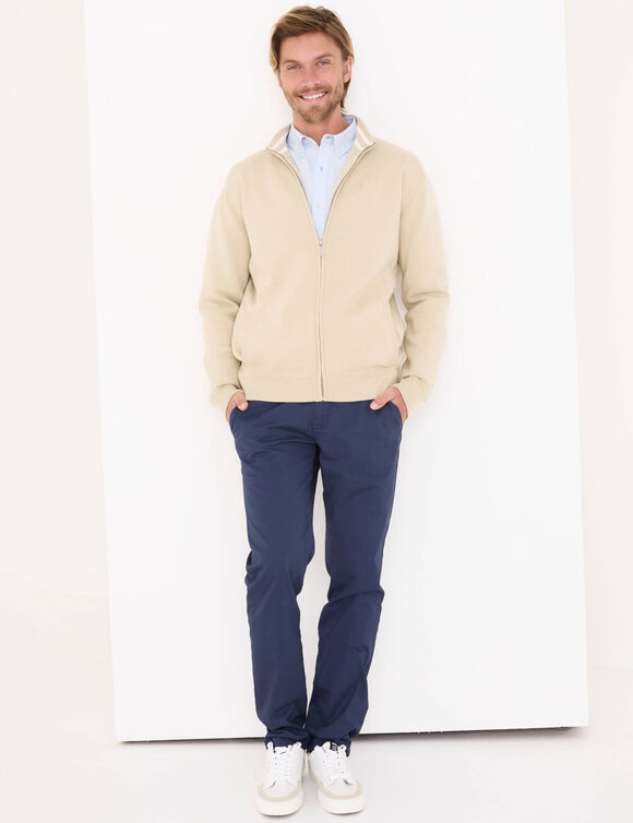 Gilet zipp&eacute; col montant en maille milano  (sable)