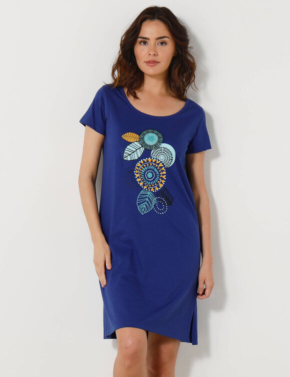 Kort nachthemd met korte mouwen en rozettenmotief (felblauw)