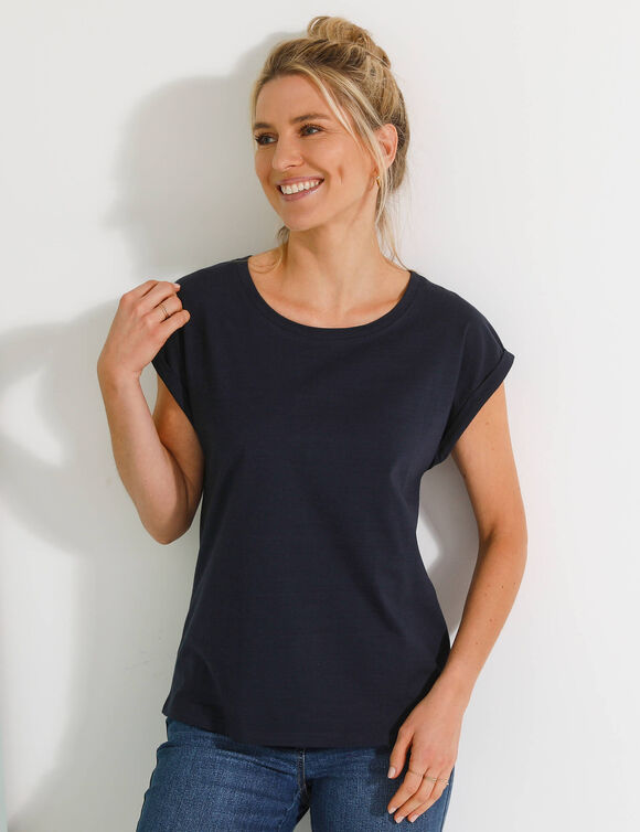 T-shirt col rond, manches courtes (marine)