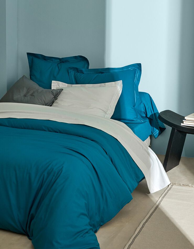 Linge de lit uni percale (bleu paon)