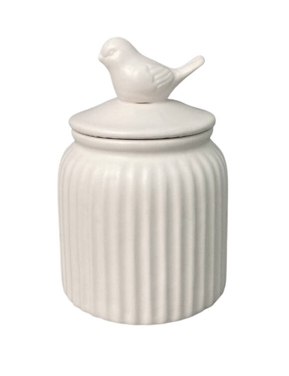 Bo&icirc;te en c&eacute;ramique, couvercle oiseau (blanc)