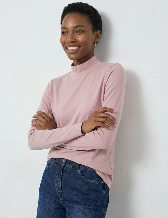 T-shirt col montant manches longues (rose parm&eacute;)