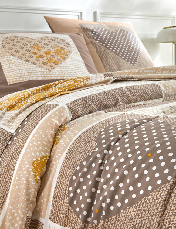 Bedlinnen Lovely in katoen met hartjesprint (beige / karamel)