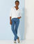 T-shirt met Tunesische hals en 3/4-mouwen, broderie anglaise (wit)