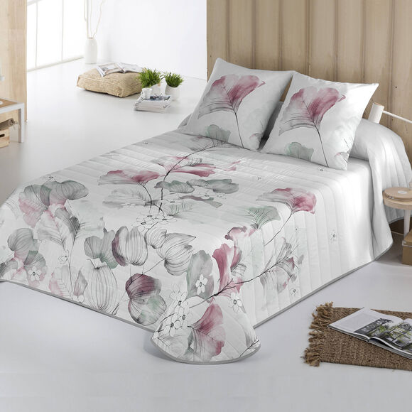 Couvre-lit matelassé imprimé bourgeons (blanc)