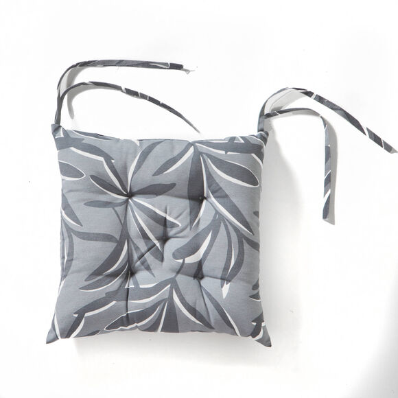 Vierkant stoelkussentje met bladerenprint - set van 2 (parelgrijs)