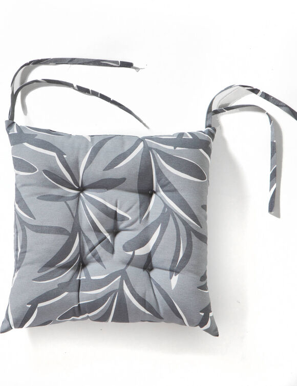 Galette de chaise carr&eacute;e imprim&eacute; feuillage - lot de 2 (gris perle)