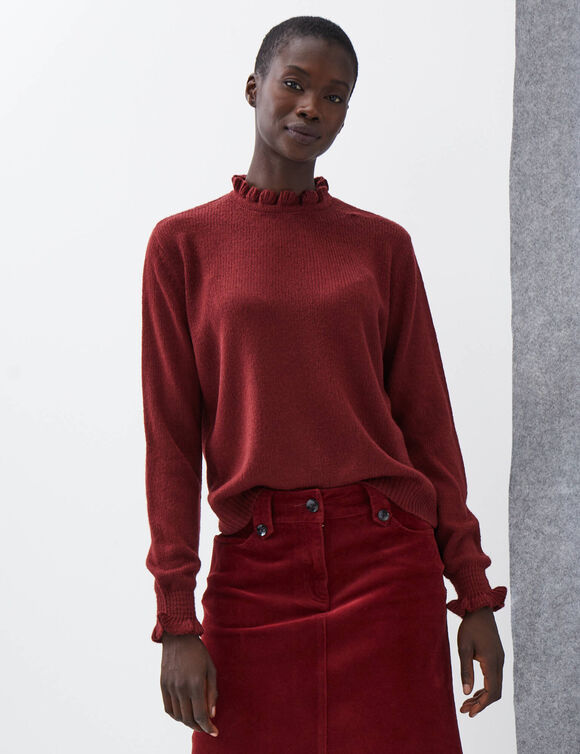 Pull col montant, finition frisotti (rouge fonc&eacute;)