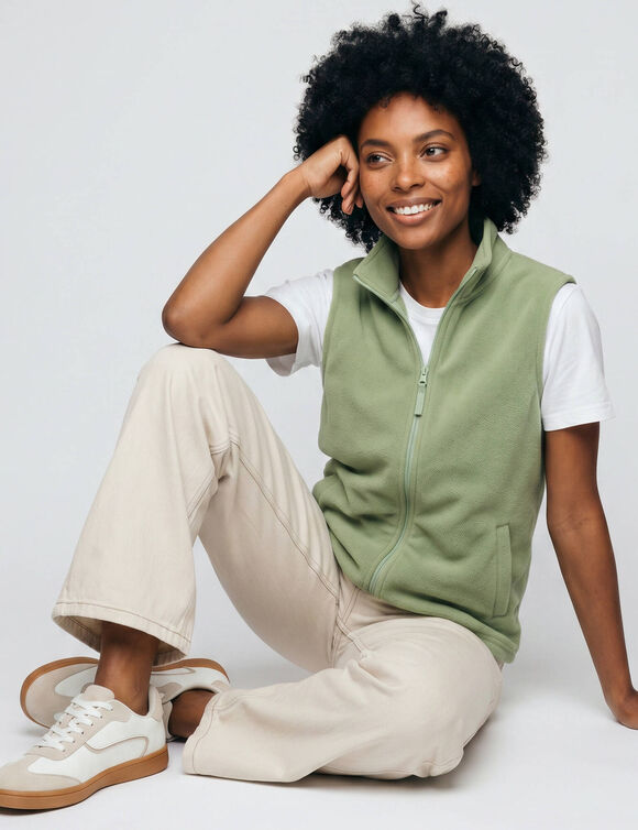 Veste zipp&eacute;e maille polaire, sans manches (tilleul)