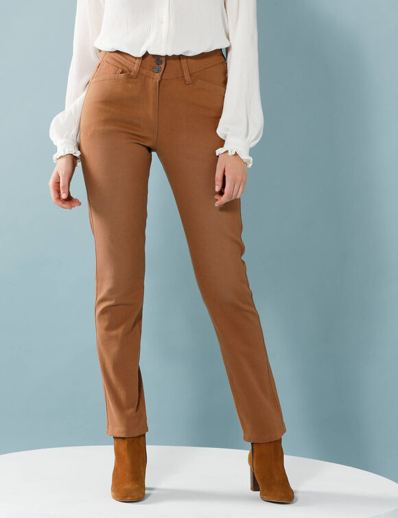 Pantalon droit à découpes, Spécial Petites (noisette)
