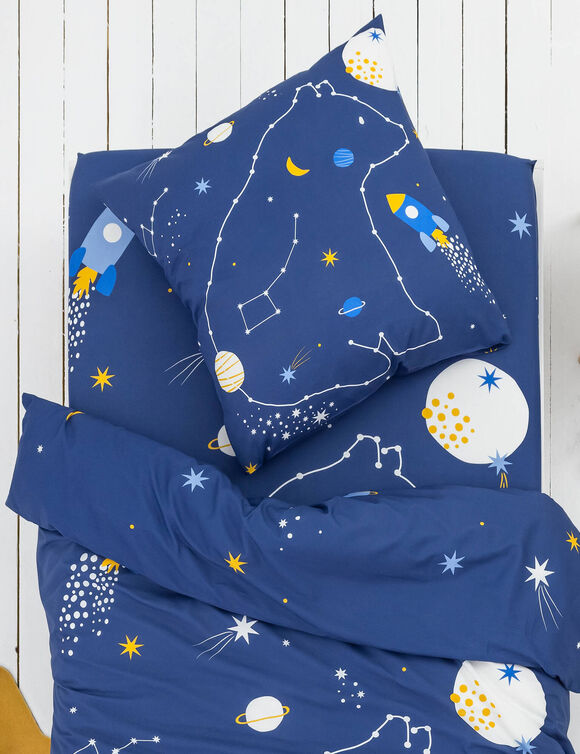 Linge de lit enfant imprimé Voie lactée - coton (marine)