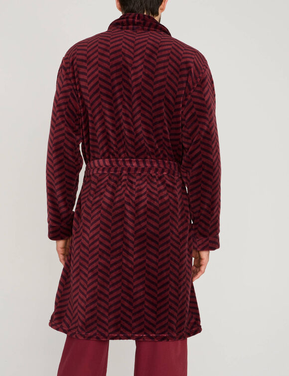 Robe de chambre polaire toucher peluche imprim&eacute; chevrons (bordeaux)