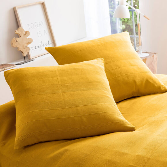   Plaid ou jet&eacute; uni coton tissage artisanal (curry)