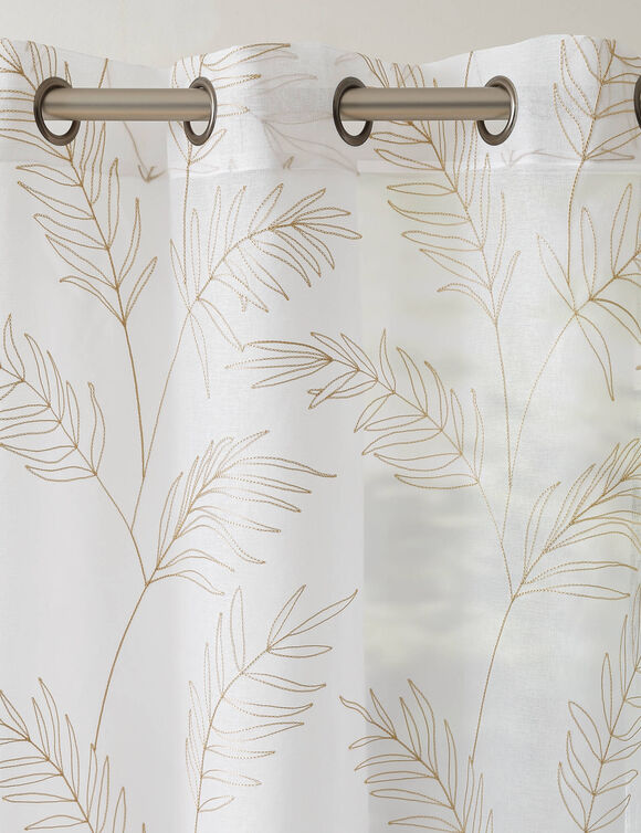 Panneau voilage brod&eacute; grandes feuilles - finition oeillets (sable)