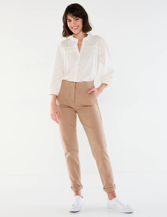Chemisier broderie anglaise, smocks et col volanté (écru)